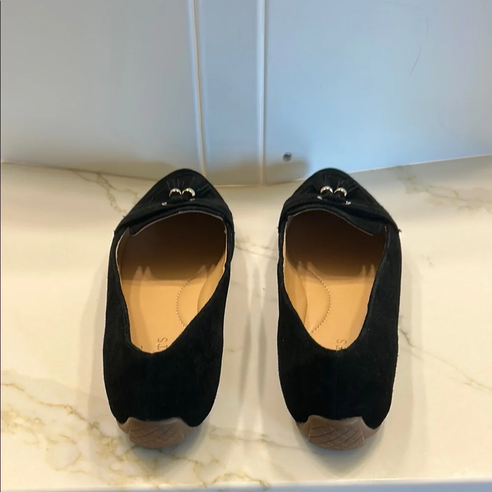 Talbots Black Suede Pointed Tassel Loafers